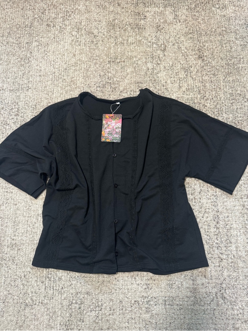 Amazon Black Short Sleeve Button Front Blouse